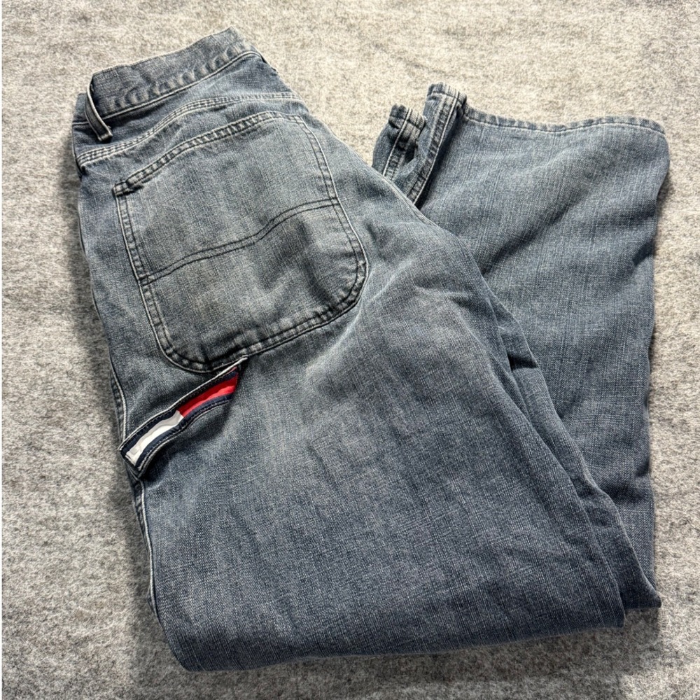 Vintage 90s Tommy Hilfiger Denim Jeans Mens 31x32 Carpenter Flag Baggy Wide Leg